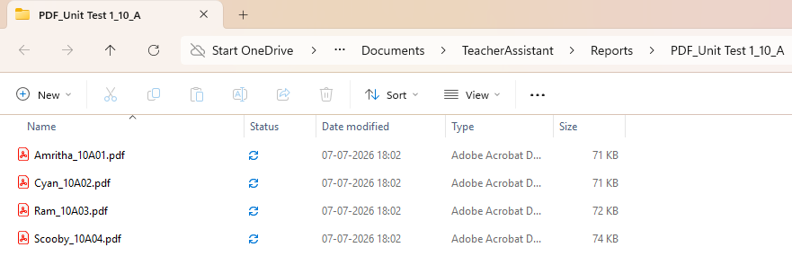 Generated PDF reports opened inside the reports folder