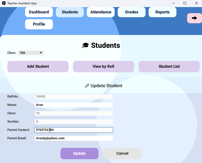 Teacher Edit student